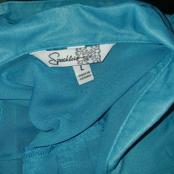 Speechless Women's Shear Aqua Teal Faux Wrap Sleeveless Blouse… - Picture 3 of 6